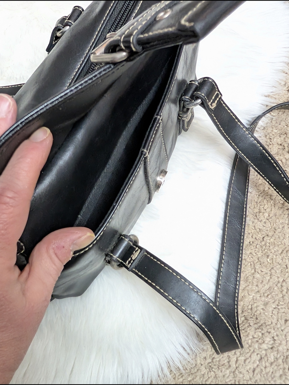 Small Black Vinyl Shoulder Bag with Buckle Detail - Picture 10 of 13
